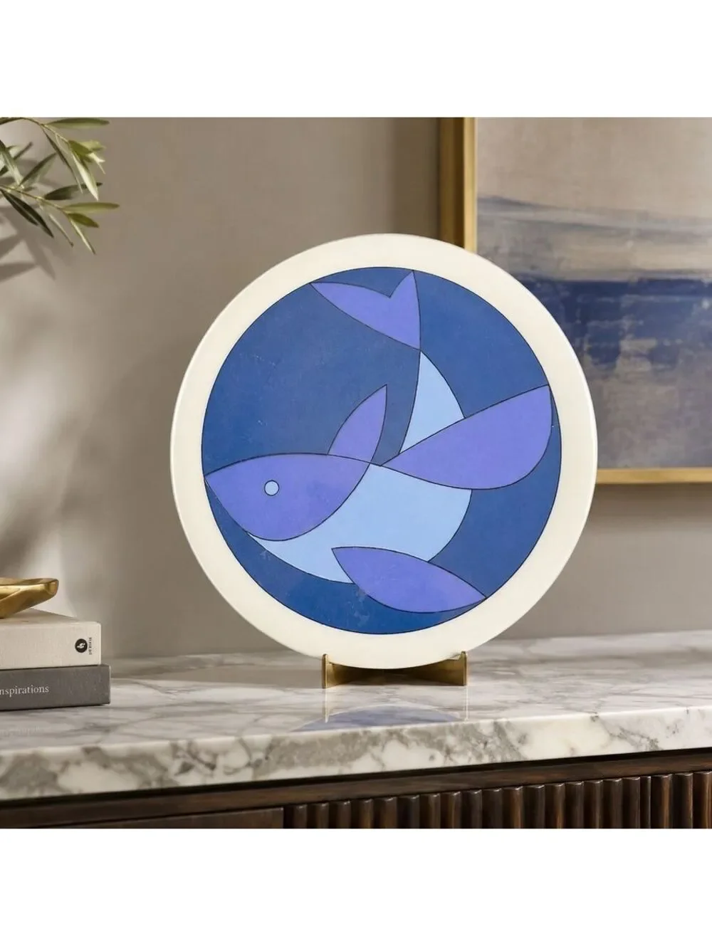Vintage B&G Denmark Antoni 3770 Blue Fish Wall Plate Trivet 6 Inch